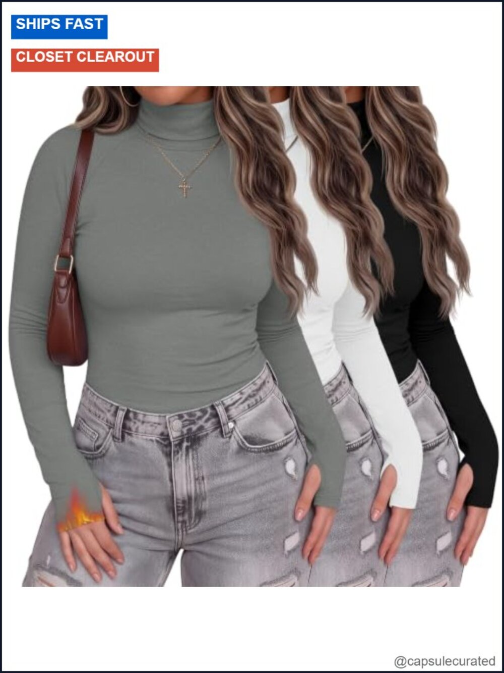 3 Pack Plus Size Turtleneck Thermal Long Sleeve Shirts Women